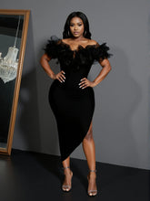 High Quality Women Slash Neck Ruffles Bodycon Bandage Mid-calf Dress Celebrate Nightclub Party Birthday Outfit Wholesale