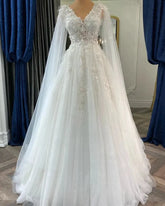 Fairy Flowers Wedding Dress A-Line V-Neck Robe De mariée princesse Wedding Gown For Bride WHITE 4