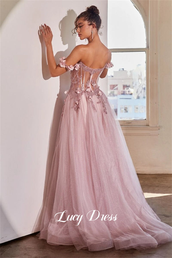 Lucy Applique Sweetheart Graduation Gown Ball Line A Lace Luxurious Women's Evening Dresses With Long Sleeves Gala Dress