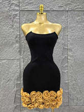 Black Color Golden Florlas Women Sexy Strapless Bodycon Mini Bandage Dress Celebrate Nightclub Party Birthday Vacation Wear