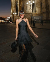 New Black Color Women Sleeveless Sexy Strap Long Tassel Bodycon Bandage Dress Celebrity Red Carpet Evening Party Outfit