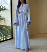 New Linen Palestine Embroidery Muslim Belted Dress Kufiyah Modest Abaya Ramadan Closed Abaya Women Muslim Clothing Casual Dress