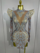 Sexy Singer Stage Drag Queen Costume 2025 Women Shiny Rhinestones Transparent Short Dress Birthday Celebrate Photoshoot Dress