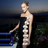 High Quality Women Sexy Strapless Side Bow Bodycon Mini Bandage Dress Fashion Celebrate Evening Party Red Carpet Dress Vestido