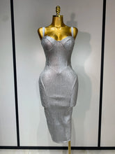 Women Sleeveless Sexy Silver V Neck Bodycon Midi Bandage Dress Celebrate Nightclub Party Birthday Dress Wedding Guest Dress