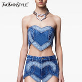 TWOTWINSTYLE Colorblock Vintage Tank Tops For Women Slash Neck Sleeveless Patchwork Folds Slimming Vest Female Fashion Clothing