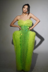 New Arrival Women Sexy Strapless 2 Pieces Ruffles Bodycon Long Dress Bar Singer Celebrate Performance Costume Stage Wear