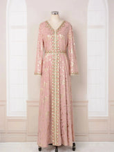 Moroccan Kaftans for Women Gold Stamping Party Evening Traditional Algerian Caftan Belted Arabic Dress Dubai Islam Muslim Abaya