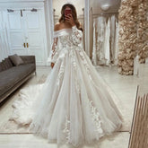 Exquisite Lace Off The Shoulder Wedding Dresses A Line Appliques Long Sleeves Princess Boho Bridal Gowns Vestidos De Novia As Pics CHINA