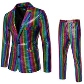 Fashionable New Men's Sequin Hot Stamping Suit Disco Cosplay Party Stage Nightclub Shiny and Cool Performance Suit Set SizeS-3XL Colorful red