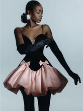 Women Celebrity Sexy Backless Ball Patchwork Pink Black Mini Gowns Dress 2025 Elegant Evening Party Club Vestido