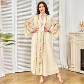 Uni Muslim Sequins Embroidery Abaya Belt included Long Sleeve Kaftan Luxury Woman Evening Dress