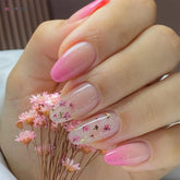 24Pcs Almond Fake Nails Gradient Pink Flower Designs Full Cover False Nails for Women Spring Summer Press on Nails Tips 2025