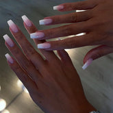 Gradient Pink Fake Nails 24Pcs Medium-length Coffin Press On Nails Sweet Girls Charm Manicure Full Cover Acrylic False Nails