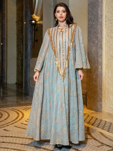 Arab Dubai Mesh Sequins Embroidery Evening Robe For Women Jalabiyat Muslim Turkish Casual Loose Long Sleeve Clothing Light Green Dress