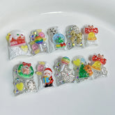 10Pcs Short Flare Shaped Handmade False Nails with Glue Cute 3D Christmas Cartoon Nail Design Glitter Press on Nail Manicure Tip