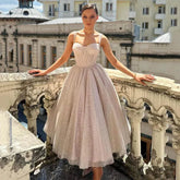 LORIE Shiny Glitter Short Princess Wedding Dresses A Line Spaghetti Straps Bride Dress Sweetheart Neck Corset Wedding Gowns White