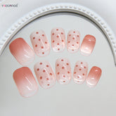 24Pcs Sweet Girls Short Square Fake Nails Gradient Color Press On Nails Dot Printed Nude Pink Charm Manicure Stick-on Naisl Art