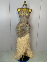 Sparkly Sexy Crystal Floor-Length Feathers Maxi Dress 2025 Elegant Evening Party Birthday Performance Prom Dance Stage Costume