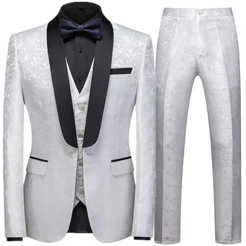 Spring Autumn Men's Casual Business Boutique Flower Suit Three Pieces Set / Men's Coat Jacket Pants Vest Trousers Waistcoat