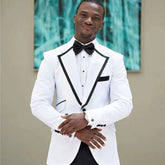 White Groom Tuxedo for African Wedding Slim Fit Formal Men Suits Notched Lapel Smoking Male Prom Blazer 2 Piece (Jacket+Pants)