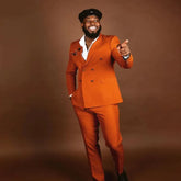 Orange Solid Men Suits 2 Piece Set Elegant Party Groom Wedding Tuxedo Slim Formal Business Casual Male Suit (Jacket+Pants)