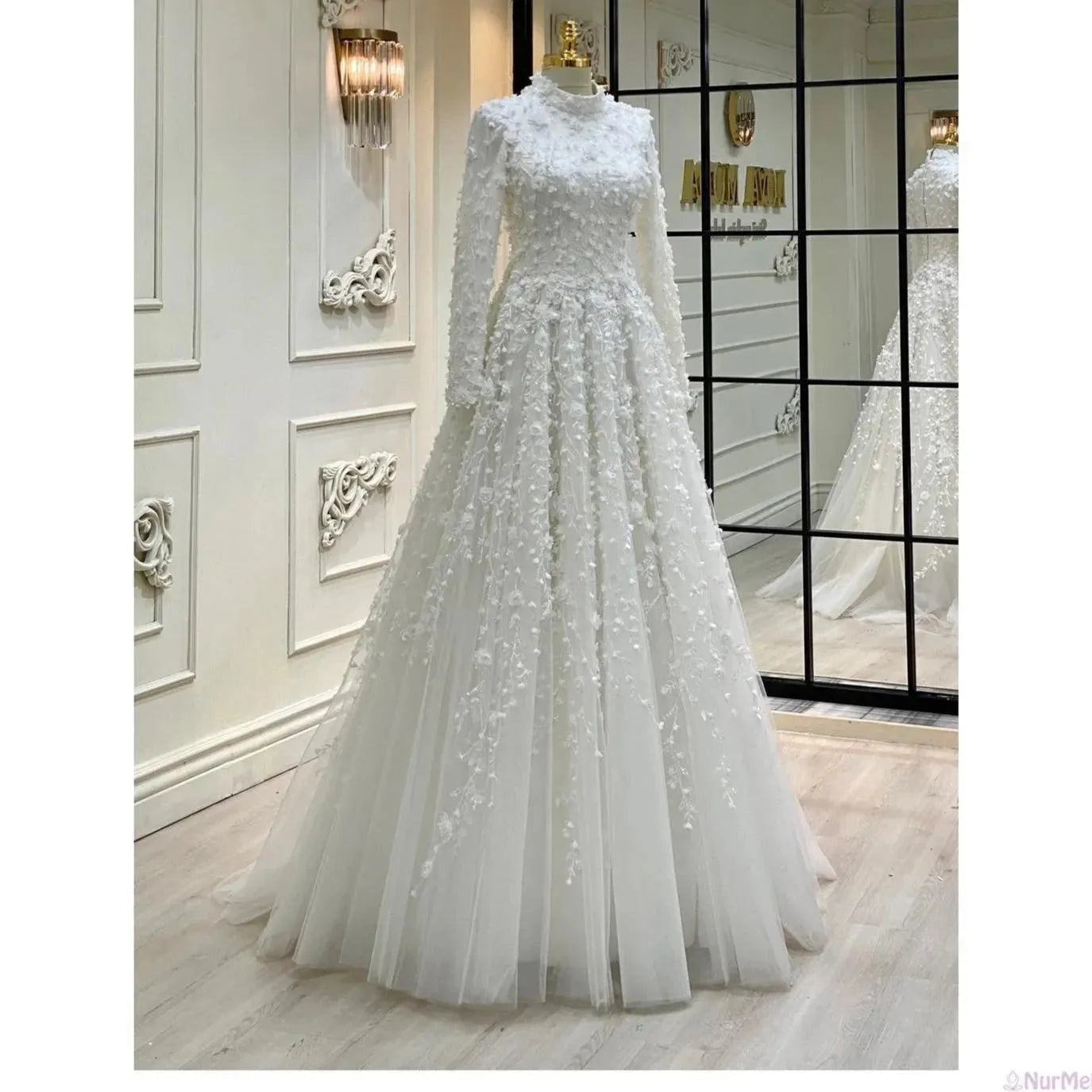Princess Flowers Wedding Dresses For Women Bride Romantic Lace Long Sleeves Boho Bridal Gown France Robe De Soiree WHITE