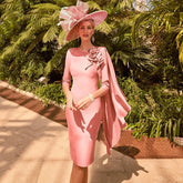 Party Gown for Mom of Groom Fuchsia Short Mother of The Bride Dress O Neck 3/4 Sleeves Flowers Knee Length Guest Gown Wedding same as picture 2