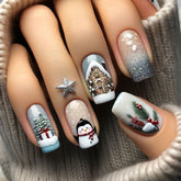 30Pcs Christmas Fake Nails With Penguin/Snowflake/Xmas Tree Designs Ballerina Press On Nails Women New Year Party False Nails