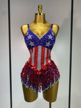 Shiny Rhinestones Tassel Bodysuit Performance Dance Singer Costume Evening Party Nightclub Stage Leotard Cheerleading Outfit