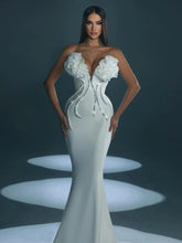 Women Celebrity Sexy Strapless Backless Beading Diamonds White Maxi Long Bandage Dress Elegant Evening Club Party Dress