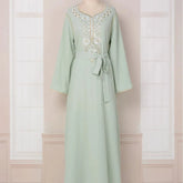 Abaya for Women Dubai Muslim Long Dress V-neck Long Sleeve Beaded Dress for Evening Party Fashion Elegant Women Clothing