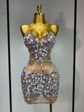 Sexy Sparkly Rhinestone Backless Mini Dress Women Sleeveless Mesh See Through Evening Party Luxury Birthday Gown Stage Outfit