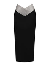 Women Crystal Diamonds White Black Bodycon Midi Bandage Skirt Designer High Waist Party Club Pencil Skirt 77cm
