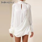 TWOTWINSTYLE Solid Slimming Fashion Mini Dresses for Women High Waist Patchwork 3D Flower Temperament Dress Female Clothing New