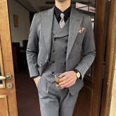 (Jackets+Pants+Vest) High Quality Men Slim Fit Party Tuxedos 3 Pieces Fashion Double Breasted Vest Design Wedding Social Suit Medium gray CHINA