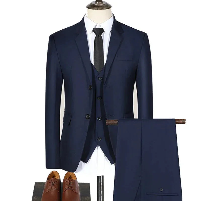 Men Suits Blazers 3 Pieces Wedding 2 Sets Business Elegant Luxury Vest Pants Full Coats 2023 Formal Jackets Korean Navy 3-piece suit