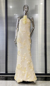 High Quality Women Sexy Halter Backless Bodycon Long Dress Florals Fashion Celebrate Birthday Party Evening Dress Outfit