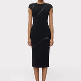 Black Color Women Sleeveless Sexy Shinning Crystal Bodycon Long Bandage Dress Elegant Evening Party Birthday Cocktail Outfit