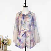 Shot In Stock Australian Spring Summer Celebrity Liu Shishi Same Style Purple Floral Long Sleeve Shirt + Shorts Set