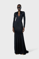 New Arrival Black Color Women Sexy Long Sleeve Keyholes Backless Floor-length Dress Elegant Evening Party Celebrate Outfit