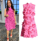 Elegant Ladylike Short Skirt Heavy Embroidery Splicing Belted Dress Women's Fashion Spring New Arrival Sleeveless Dress