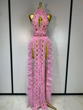 Mesh Sequins Sexy Backless Halter See Through Dress 2025 Birthday Evening Party Prom Nightclub Singer Stage Performance Costume