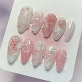 24Pcs Mid-length Almond Press on Fake Nails with Red Jellyfish Smudge Design False Nails 3D Shell Pattern Reusable Manicure Tips