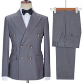 Business Formal Men Suits Double Breasted 2 Pieces Groom Wedding Tuxedo Prom Party Peaked Lapel Blazer Daily Wear (Jacket+Pants)