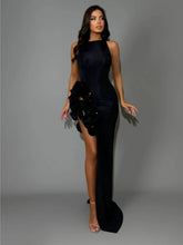 Women Celebrity Sexy Sleeveless Sequined Black Maxi Long Bodycon Bandage Dress 2024 Elegant Evening Club Party Outfit