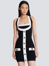 Women Celebrity Sexy Backless Halter Button Bodycon Black Mini Bandage Dress 2025 Elegant Evening Club Party Outfit