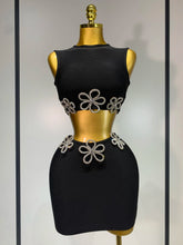 Women Celebrity Sexy Crytal Flower Black Mini Bandage Skirt Suit 2025 Knitted Elegant Evening Club Birthday Party Two Pieces Set