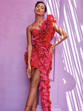 Women Summer Bandage Dress 2024 Women Celebrity Sexy One Shoulder Ruffles Red Bodycon Elegant Evening Club Party Dress