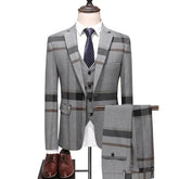 Men's Wedding Plaid Blue Gray Blazers Jacket Pants Vest 3 Pcs Set 2023 Slim Fit Business Tuxedo Dress Classic Formal Suits Coat